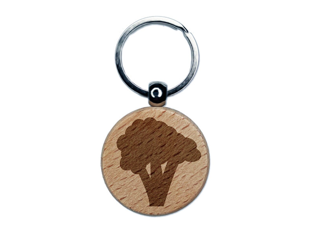 Broccoli Vegetable Solid Engraved Wood Round Keychain Tag Charm